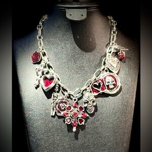 Silver and Red Charm Necklace
